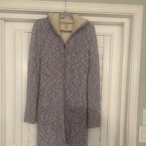 Cozy Violet/White Hooded Knit Cardigan Sweater